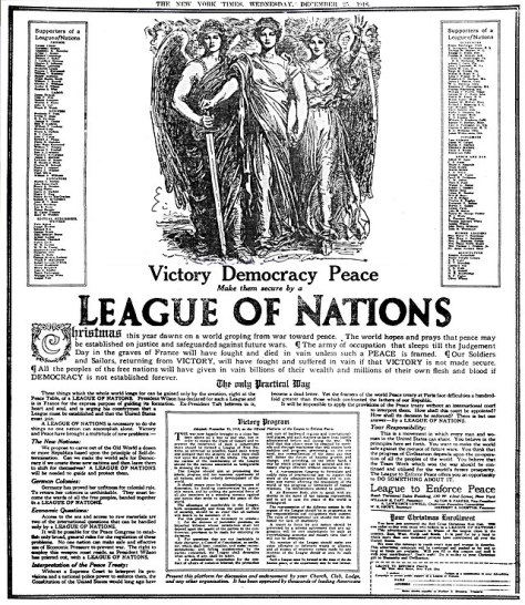 Informacja o powołaniu Ligi Narodów. Zdjęcie za: Wikipedia. 