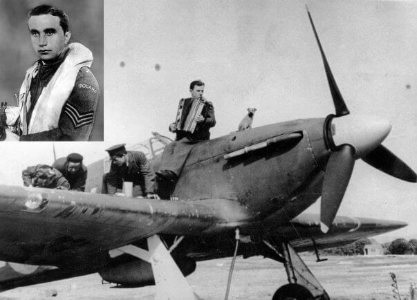 sierż. Josef František oraz myśliwiec Hawker Hurricane wraz z polską obsługą. Wielka Brytania, 1940 rok. Źródło: NAC. Wszystkie swoje zwycięstwa podczas bitwy o Anglię František odniósł właśnie w samolocie Hurricane w popularnej wersji Mk I.