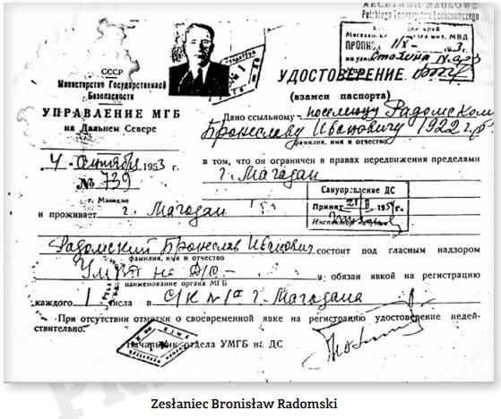 Karta obozowa Bronisława Radomskiego. Źródło zdjęcia: S. Warlikowski, "Kołyma. Polacy w sowieckich łagrach".